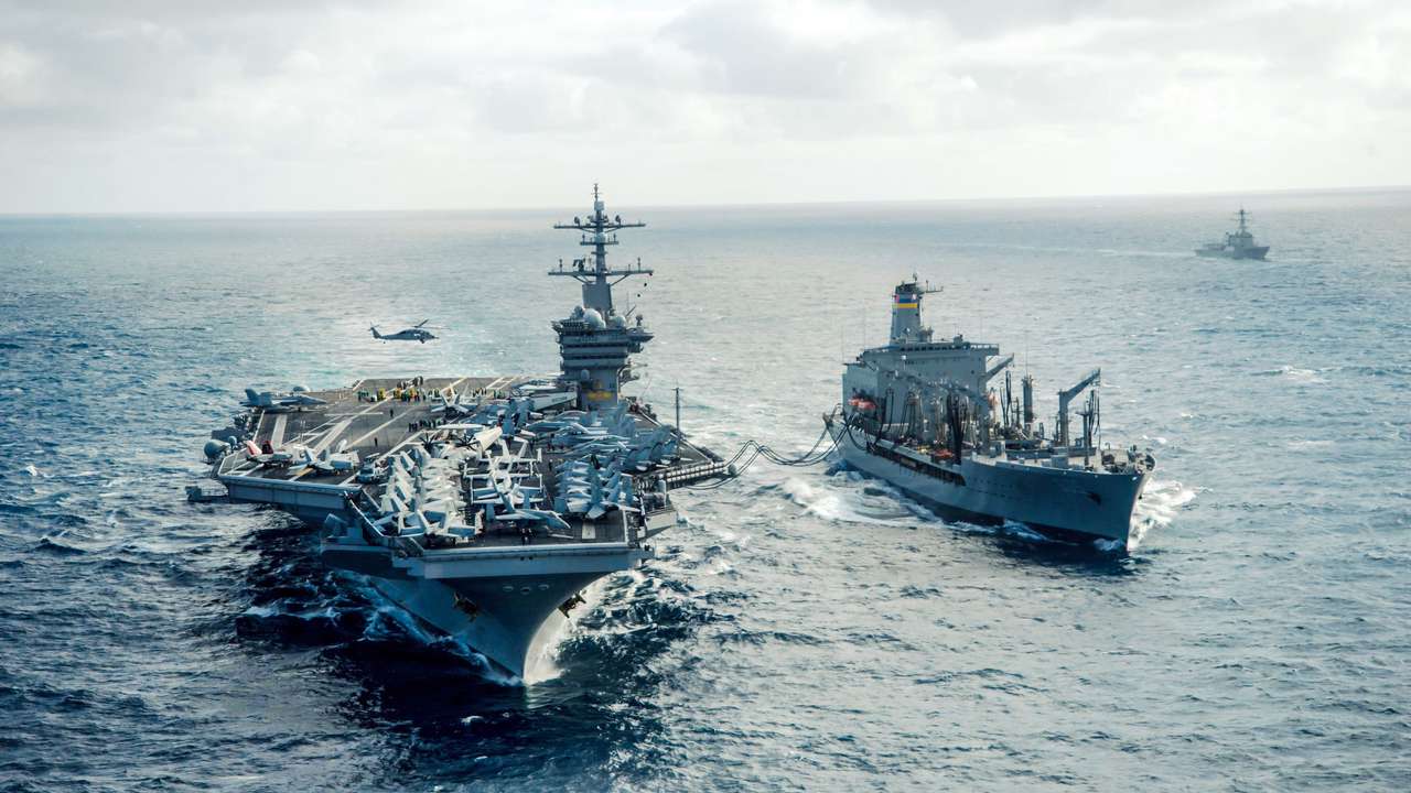 American aircraft carrier with escort online puzzle
