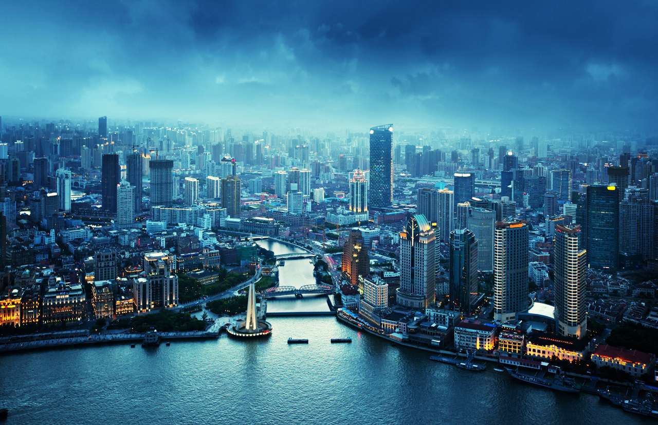 Panorama Shanghaje při západu slunce skládačky online