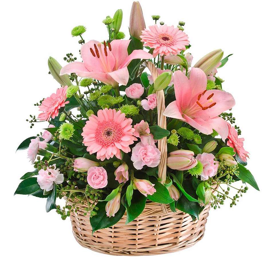 Arranjo floral na cesta de vime quebra-cabeças online