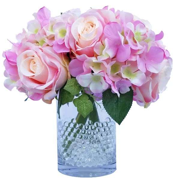青いガラスの花瓶のクリーム色の紫色の花の花束 ジグソーパズルオンライン