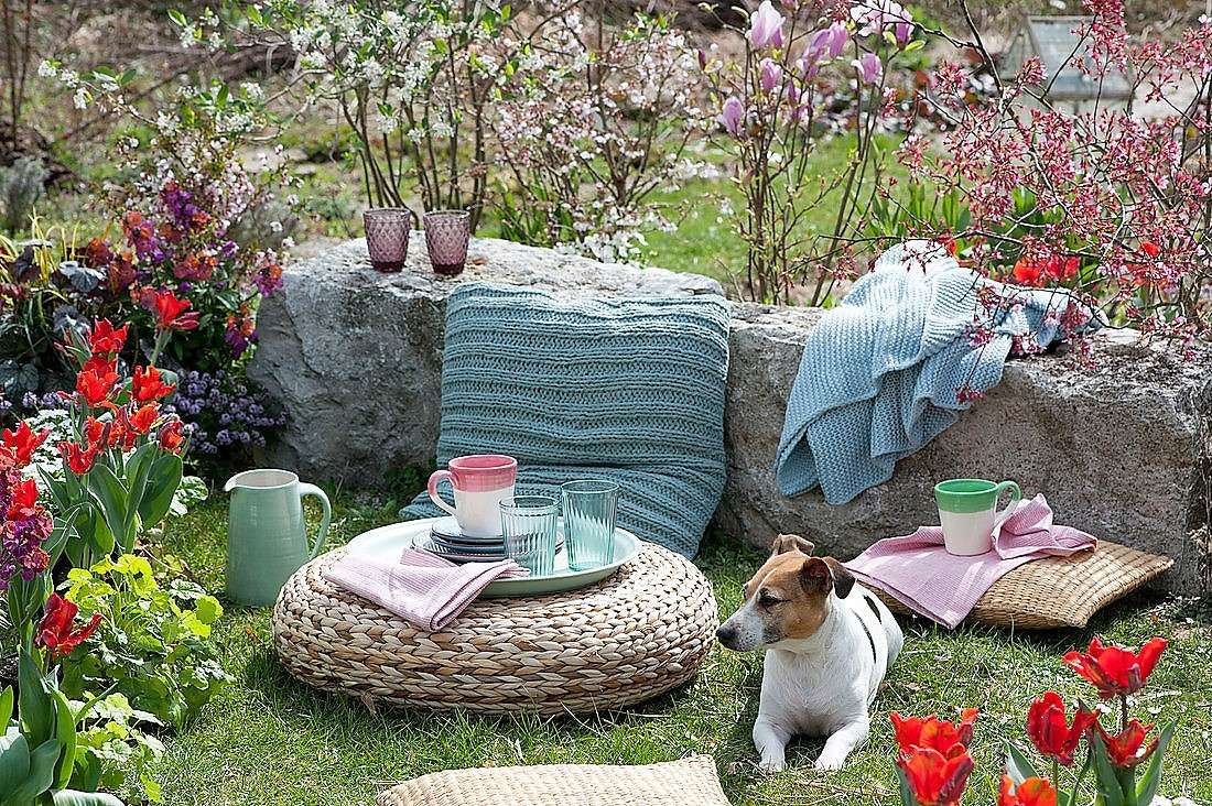 Scaun în grădina de primăvară puzzle online