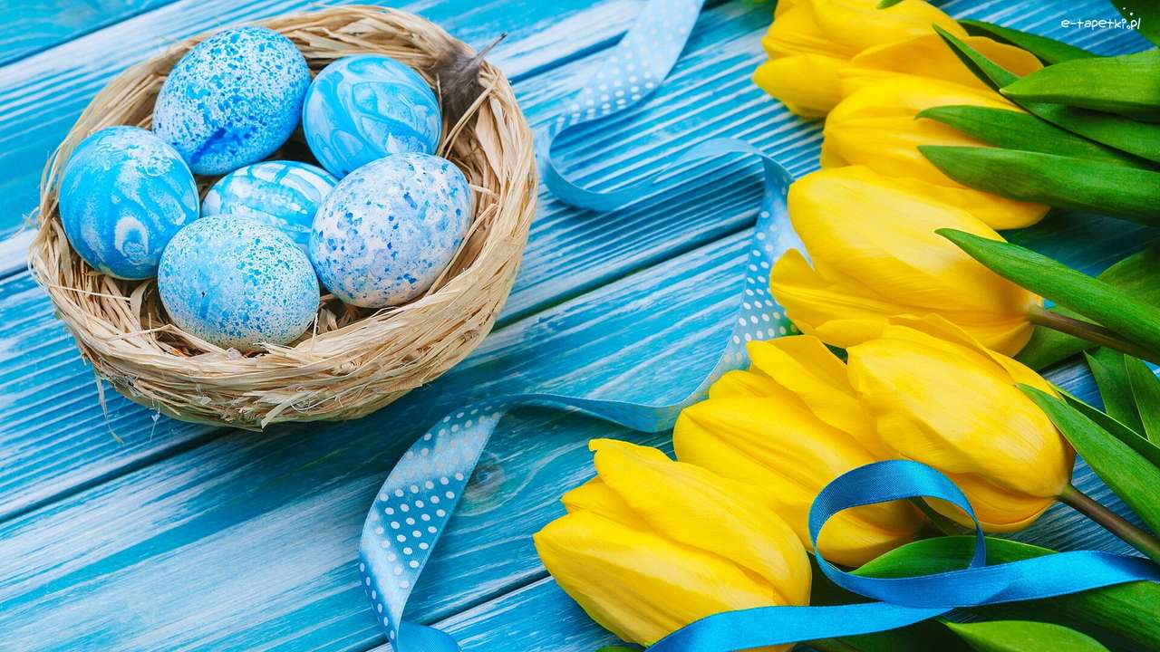 блакитні тюльпани, жовті тюльпани пазл онлайн