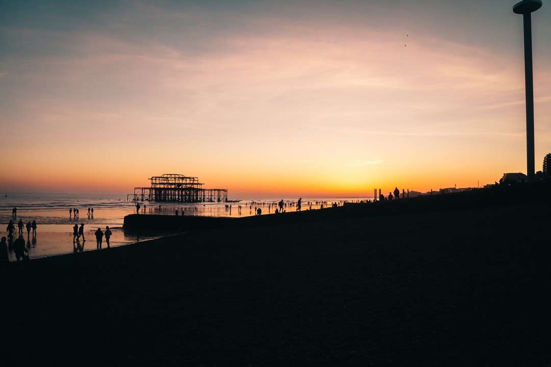 Silhouette di persone sulla spiaggia durante il tramonto puzzle online