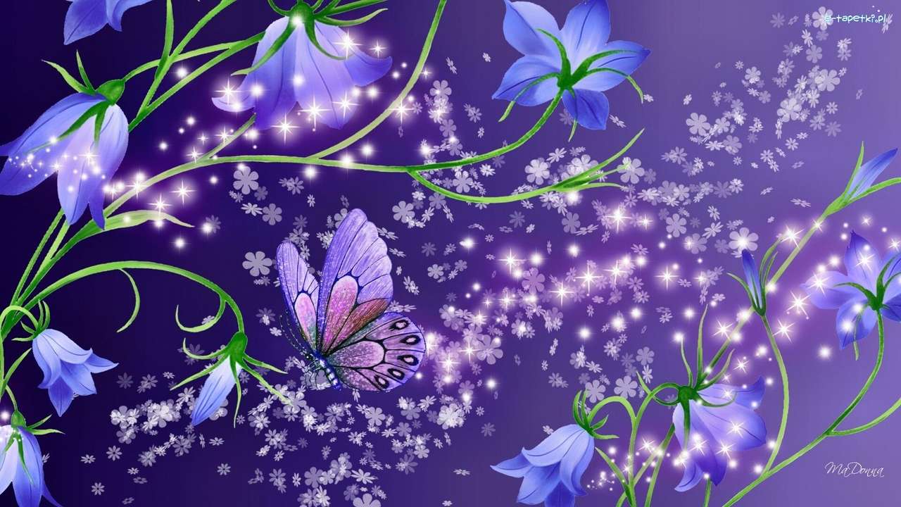 Grafika - motýl, květiny skládačky online