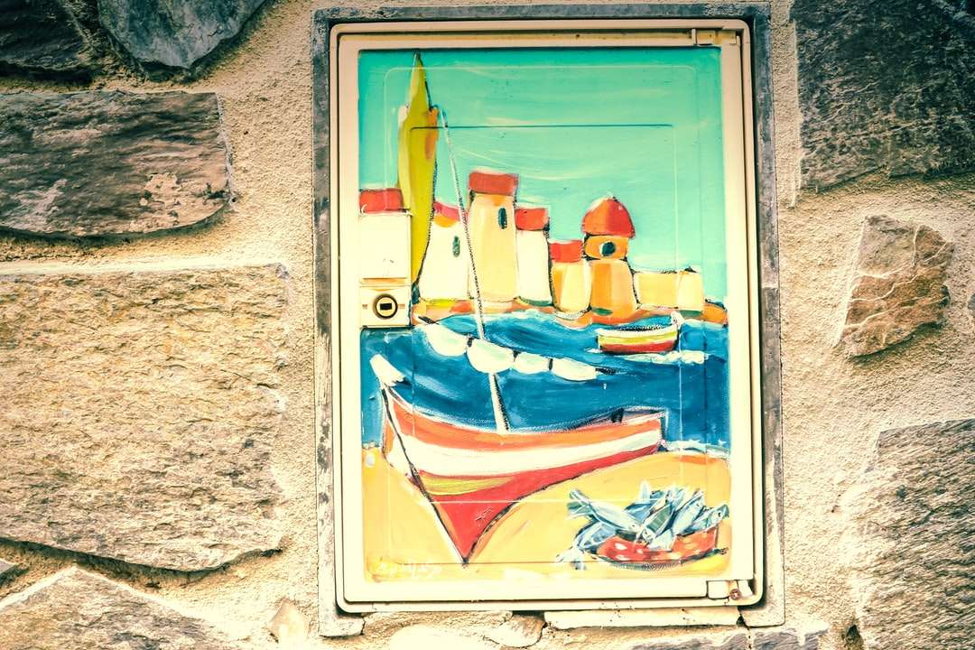 Blauw en rood boot schilderij legpuzzel online