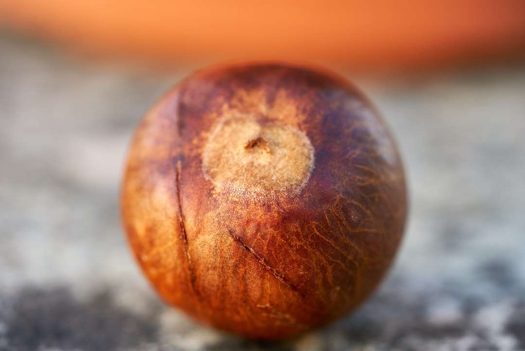 Fruta redonda marrón sobre superficie gris rompecabezas en línea