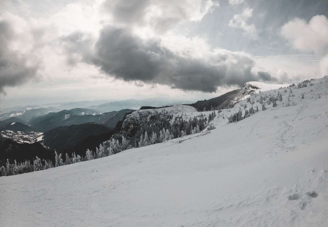 Montaña cubierta de nieve bajo el cielo nublado durante el día rompecabezas en línea