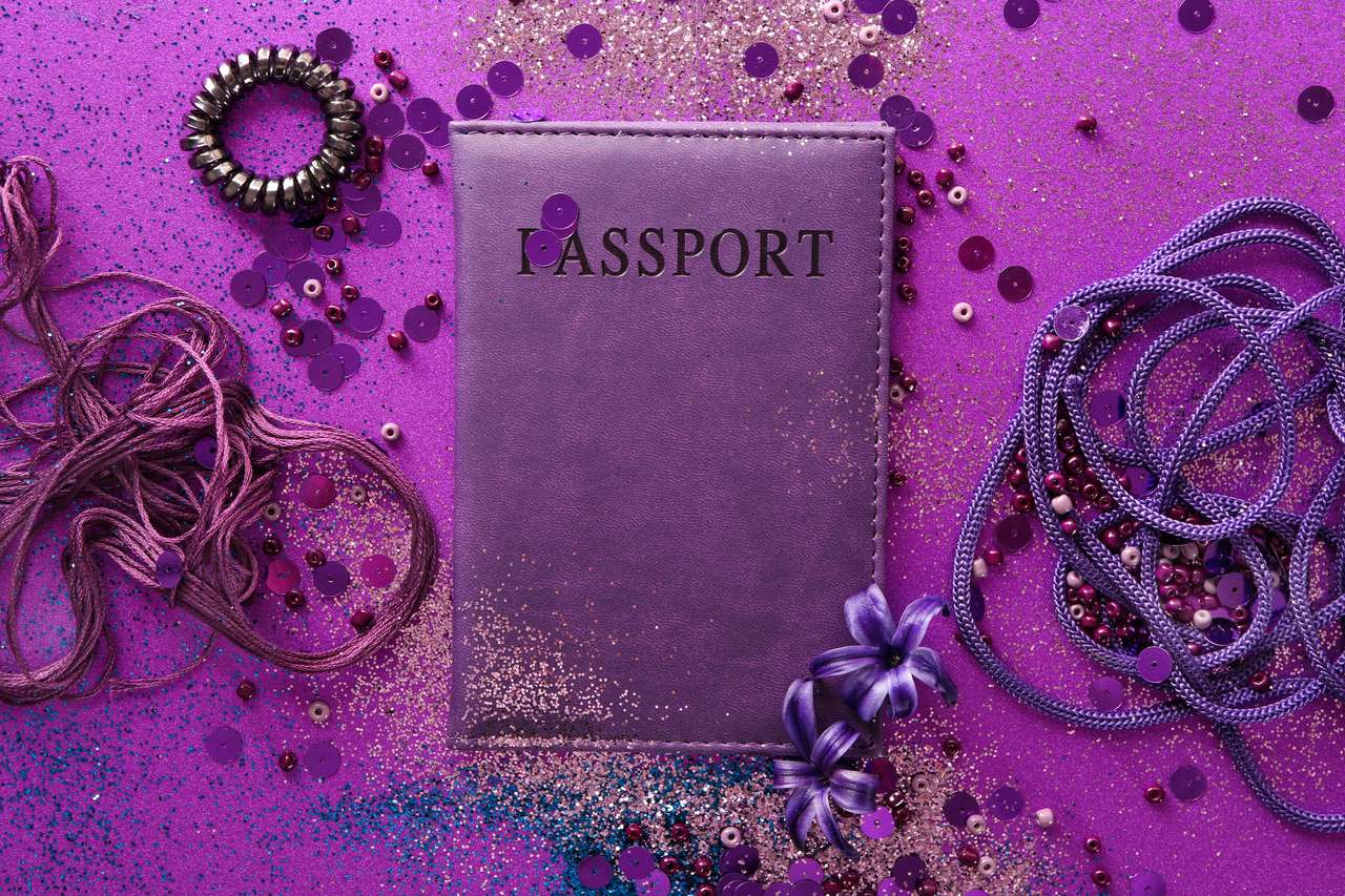 Passaporto su uno sfondo rosa puzzle online