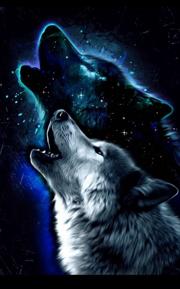 Wolf taucht auf den Mond auf Online-Puzzle