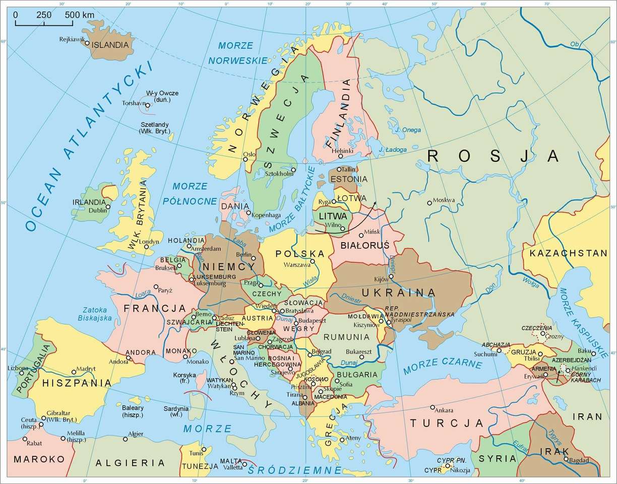 Πολιτικός χάρτης της Ευρώπης online παζλ