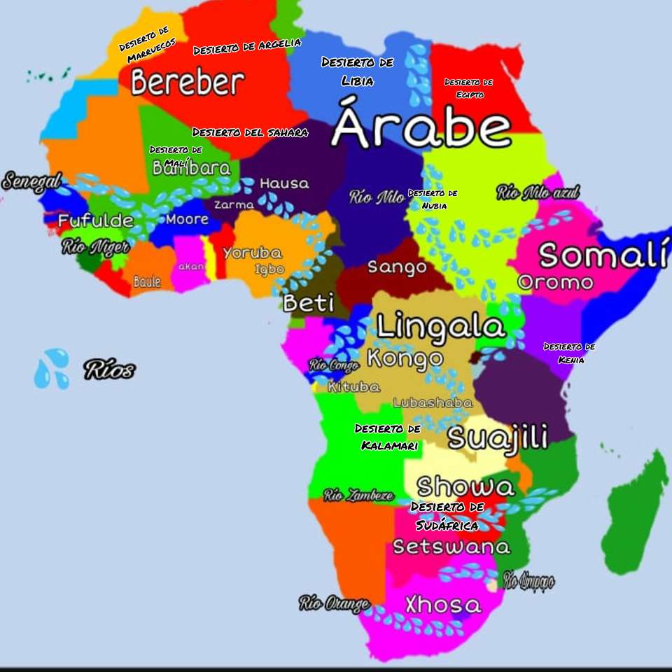 アフリカ：砂漠、川、言語 オンラインパズル