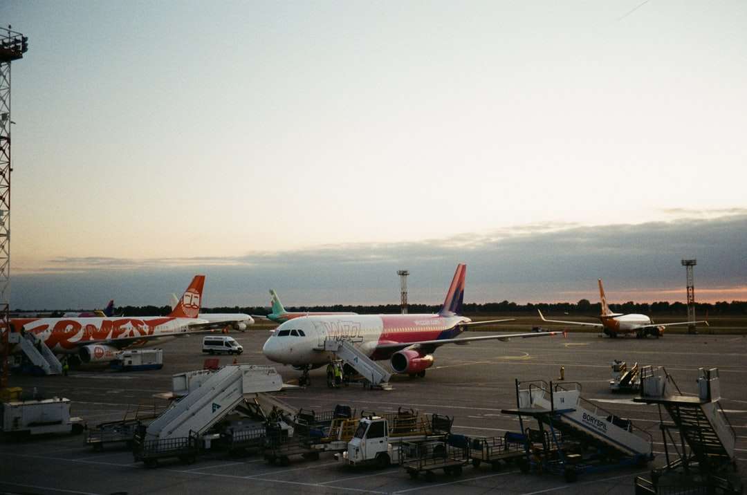 Aeroplano blanco y azul en el aeropuerto durante el día. rompecabezas en línea