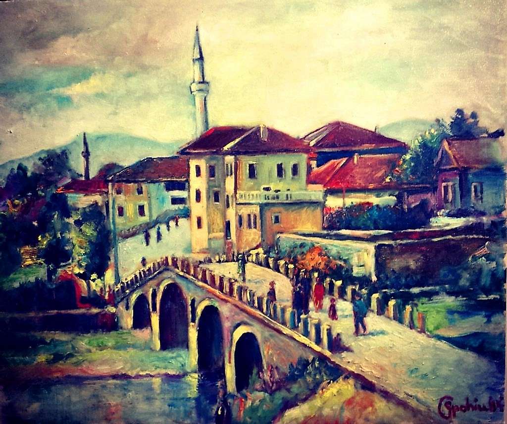 Peinture à l'huile de la ville de Gjakova au Kosovo puzzle en ligne