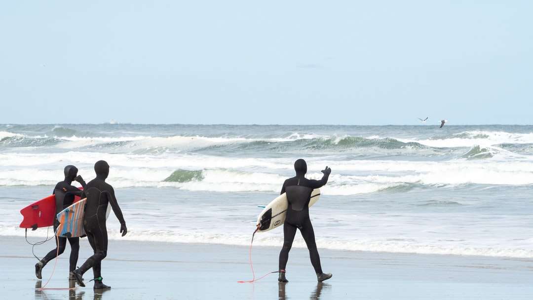 Mann in schwarzen Shorts, die weiße Surfbrett halten Online-Puzzle