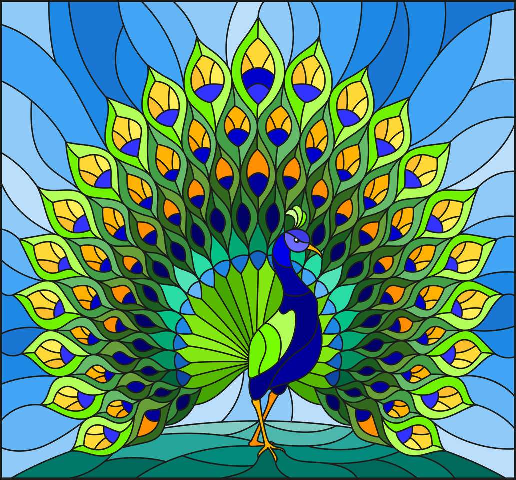 Peacock met een kleurrijke staart legpuzzel online