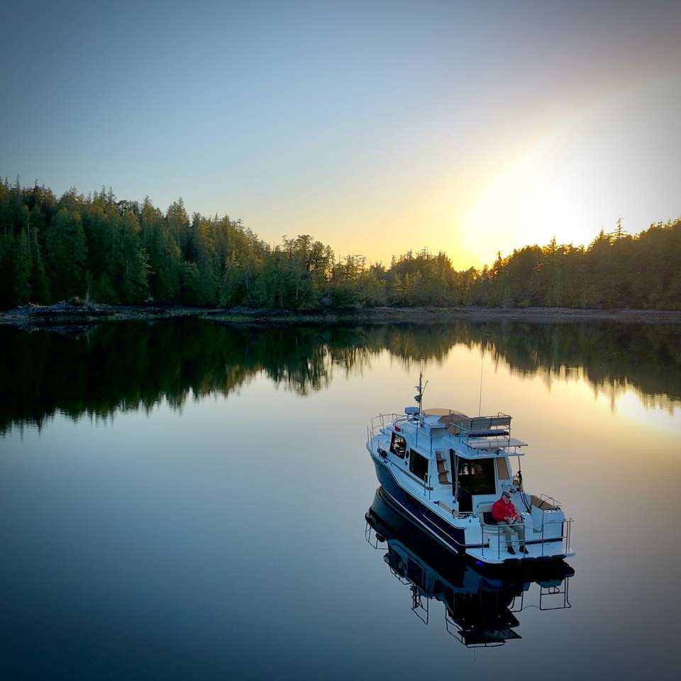 Witte boot op het meer overdag online puzzel