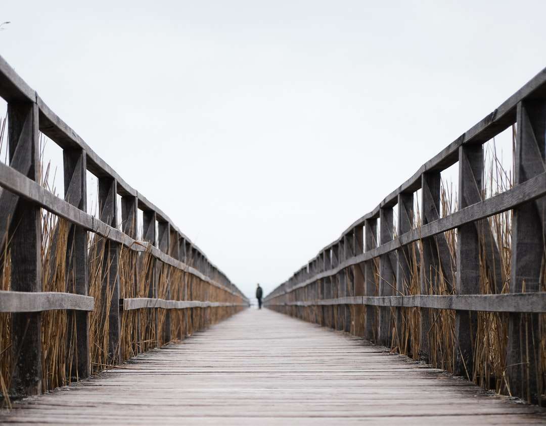 кафяв дървен мост под бяло небе през деня онлайн пъзел