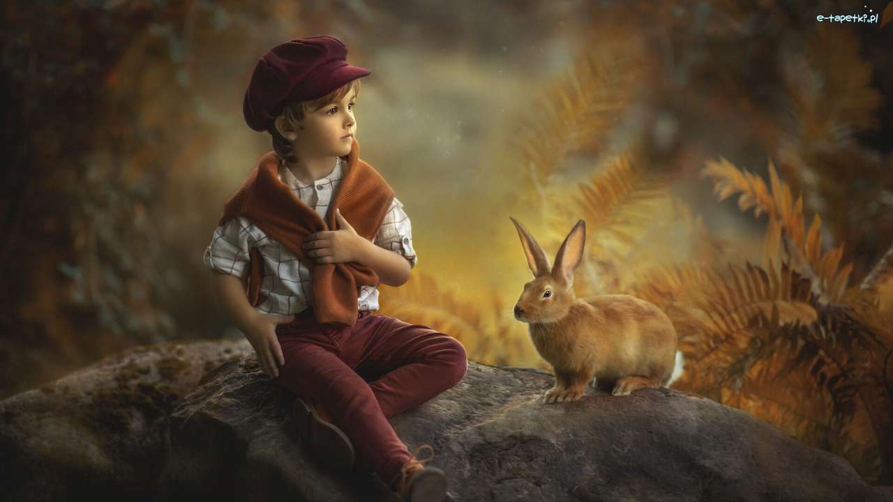 Niño con un conejo rompecabezas en línea