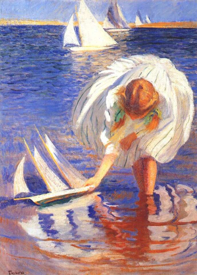 "Mädchen mit Segelboot" (1899) von Edmund Tarbell Puzzlespiel online