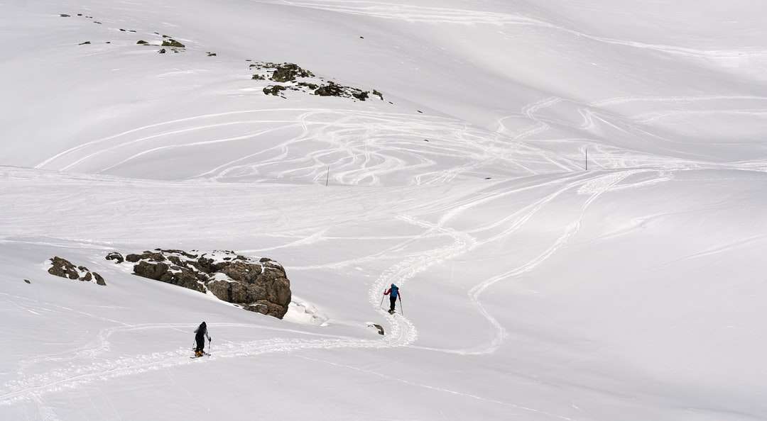 Les gens qui marchent sur un champ couvert de neige pendant la journée puzzle en ligne
