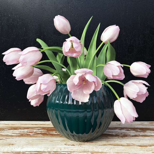 Rózsaszín tulipánok vázában kirakós online