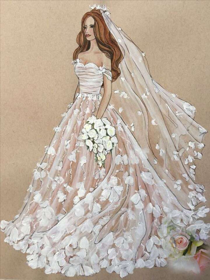 Fiatal menyasszony egy ruhával, minden csipkével kirakós online