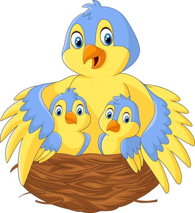 Moedervogel met haar twee kinderen in het nest online puzzel