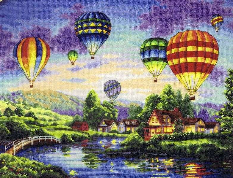Letové balóny na řece skládačky online