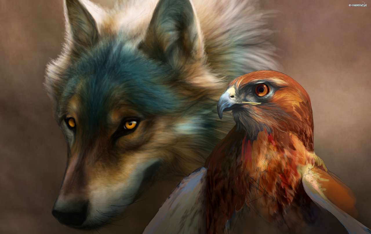 Een wolf naast een adelaar legpuzzel online