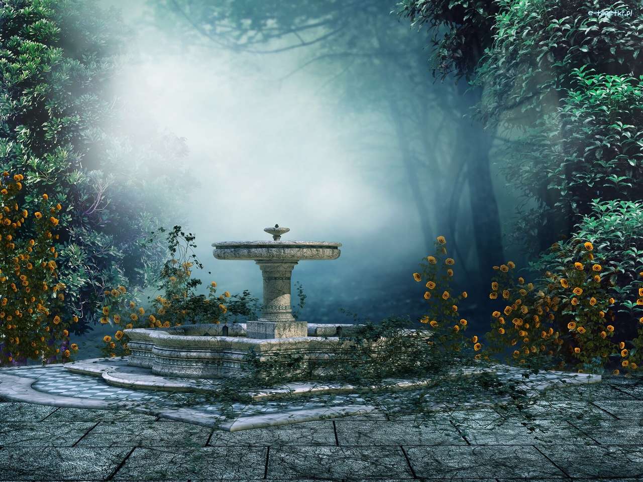Petite fontaine dans la forêt puzzle en ligne