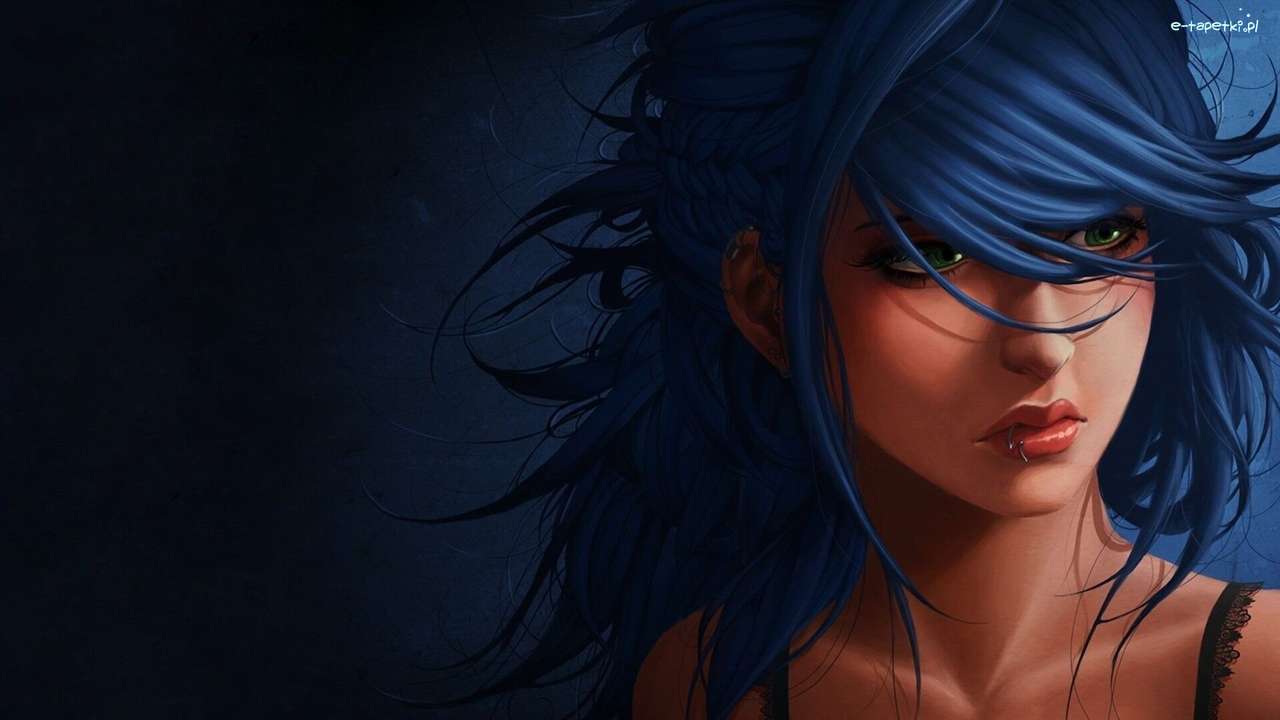 Девушка с голубыми волосами онлайн-пазл
