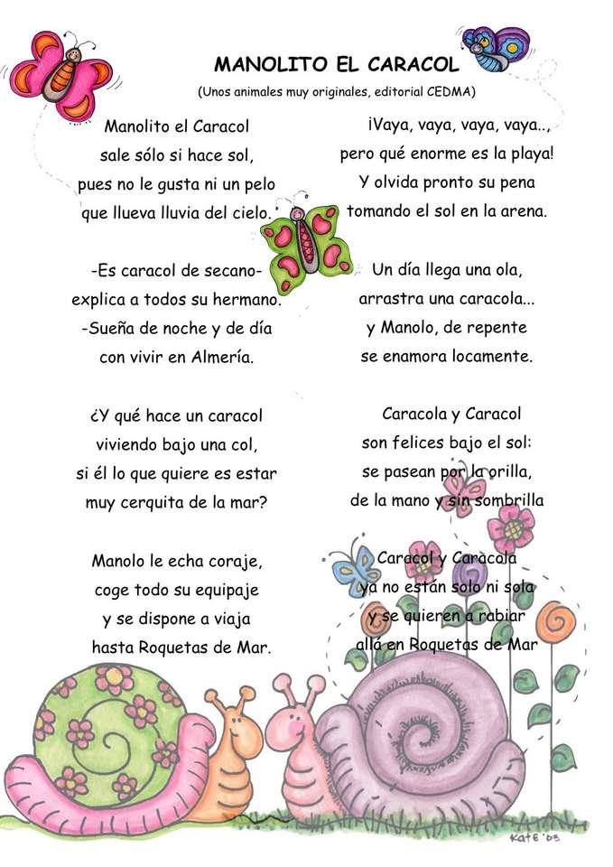 Poem Manolito The snail. jigsaw puzzle online