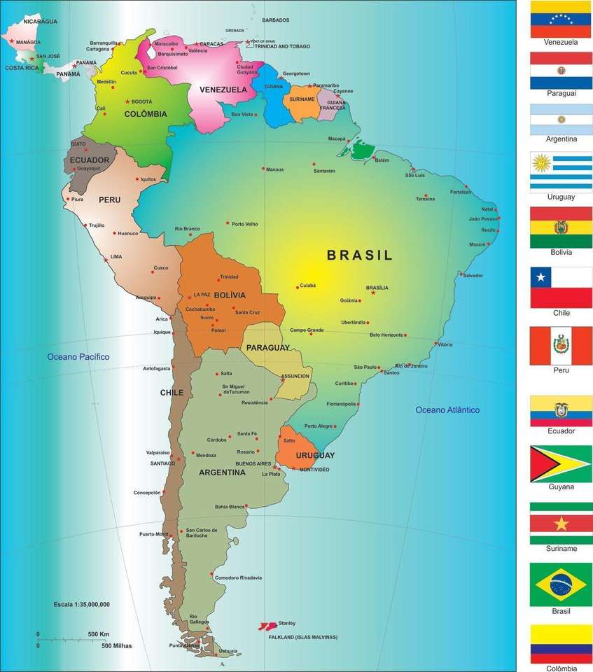Mapa de Sudamérica rompecabezas en línea
