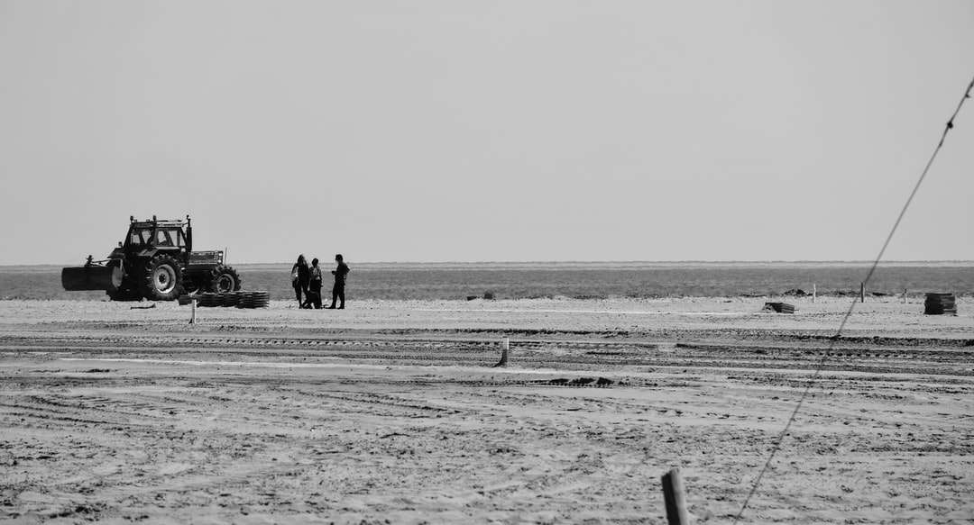 photo en niveaux de gris de personnes marchant sur la plage puzzle en ligne