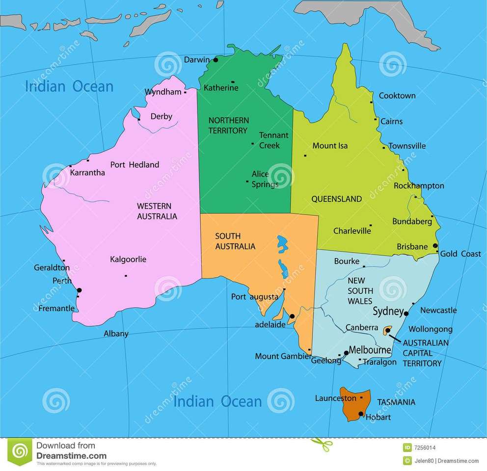 Pussel av den politiska kartan över Australien pussel på nätet