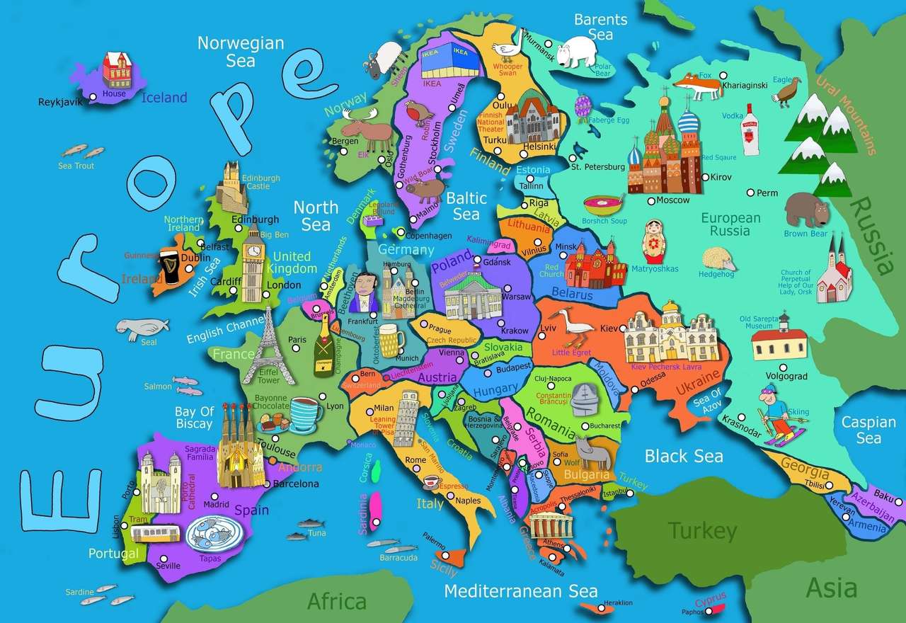 Rompecabezas del Mapa Político de Europa. rompecabezas en línea