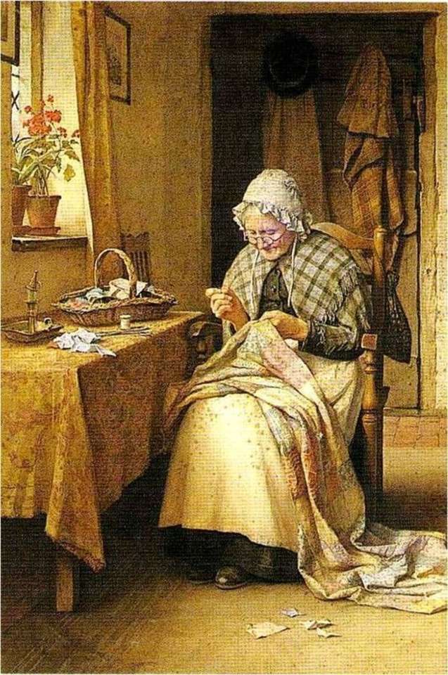 Стара жена шиене онлайн пъзел