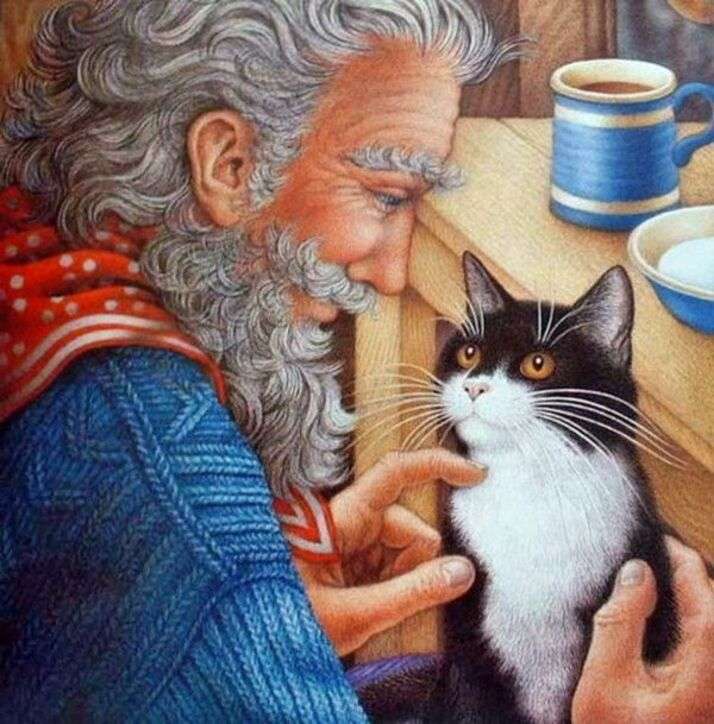 El anciano y su gato rompecabezas en línea