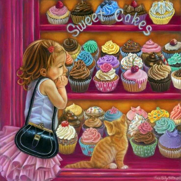 Little girl in front of pastries online puzzle