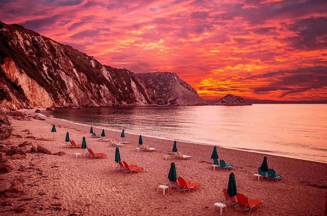Petani Beach Sunset Kefalonia Ionian Island quebra-cabeças online