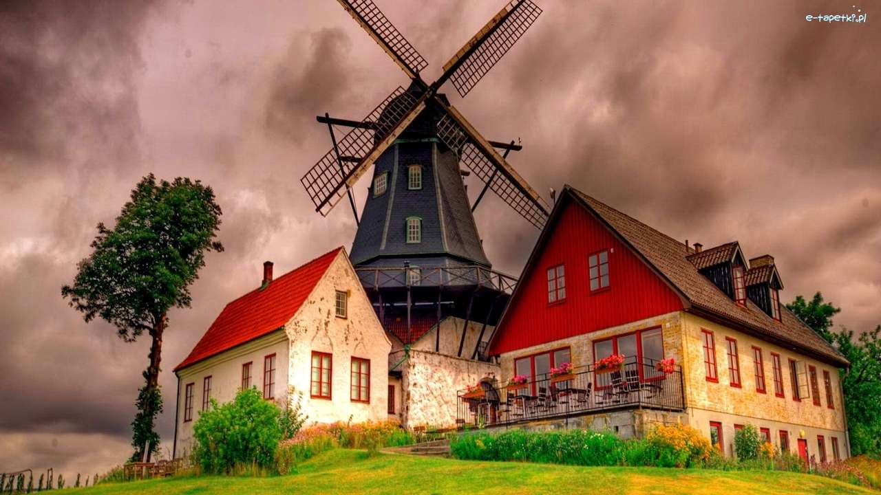 Häuser und Windmühle Puzzlespiel online