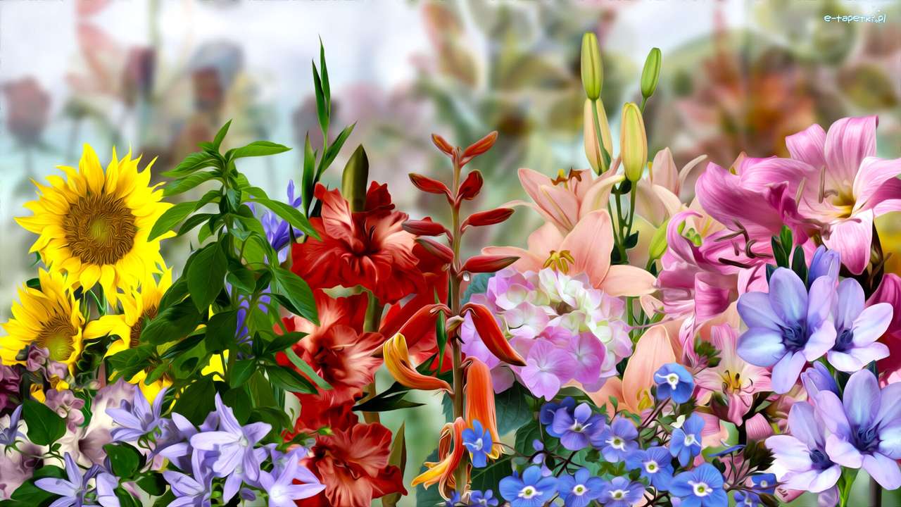 Diverse färgglada blommor Pussel online