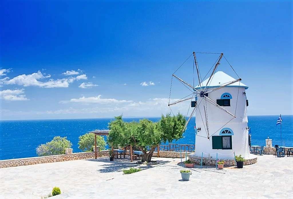 Moinho de vento na ilha ioniana de Zakynthos puzzle online