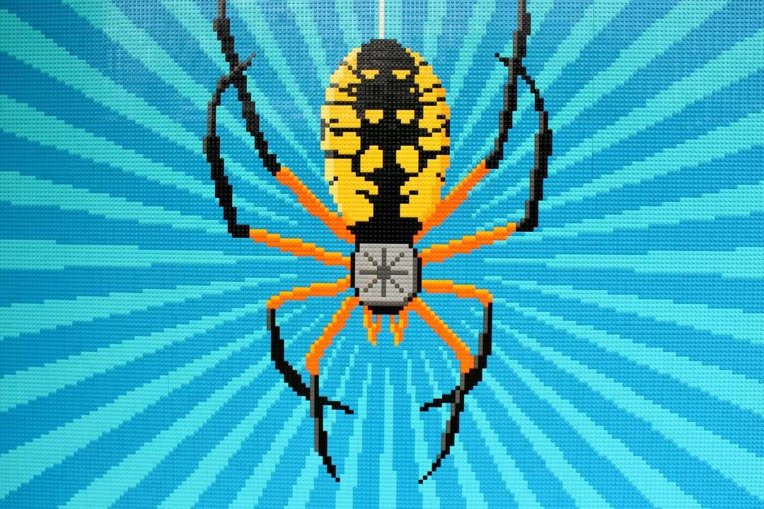 black and yellow spider on white and blue striped textile online puzzle