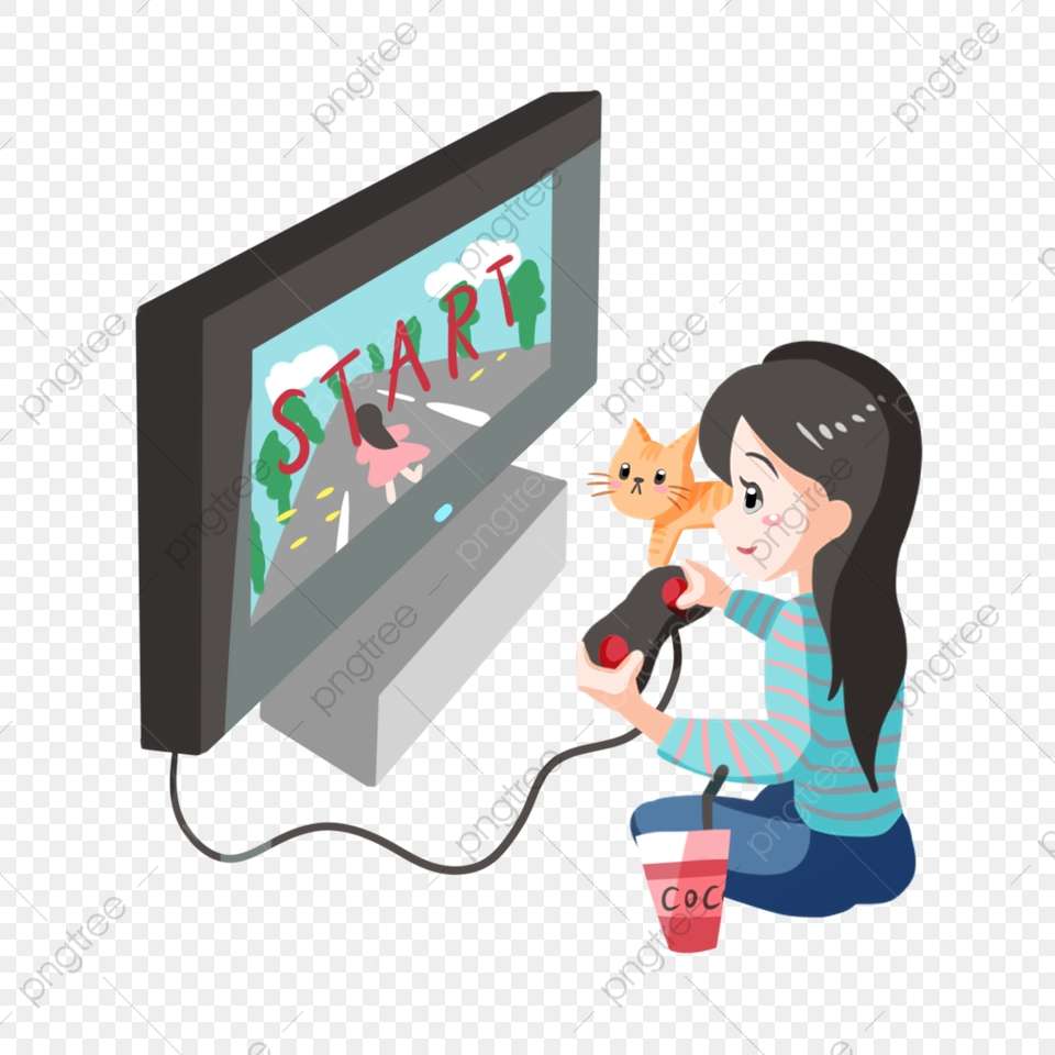 девушка играет онлайн-пазл