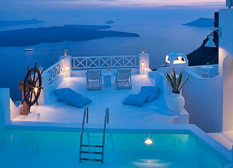 Terraza con piscina en Grecia. rompecabezas en línea