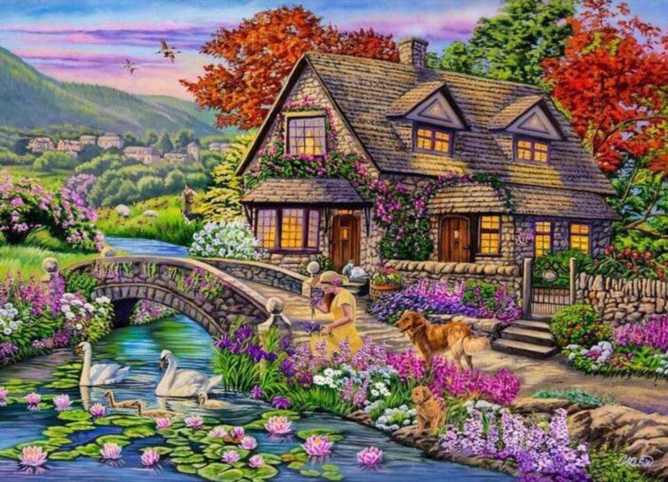 Pretty cottage at the edge of the water online puzzle