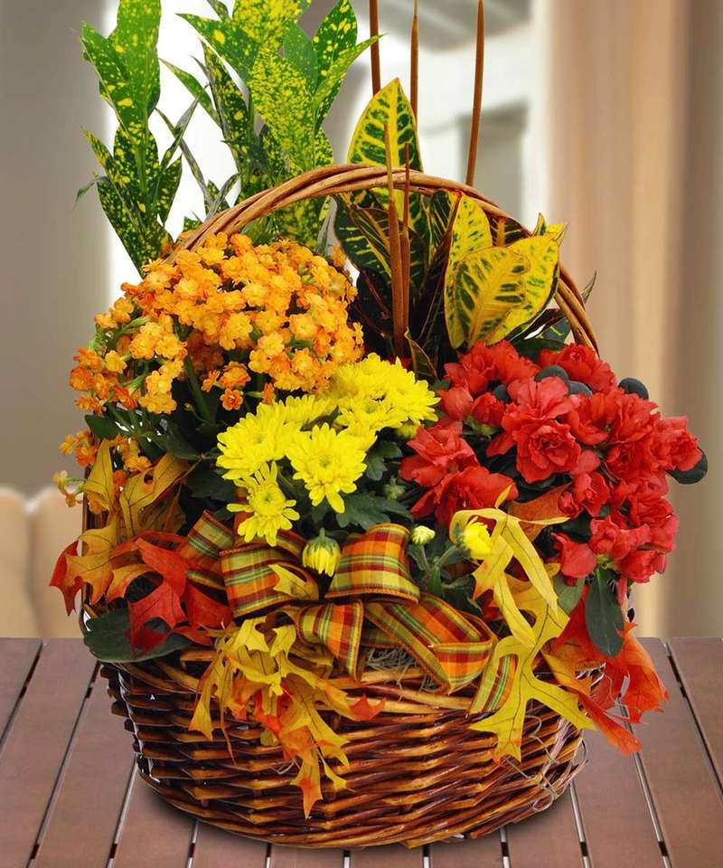 Flores em vasos em uma cesta puzzle online