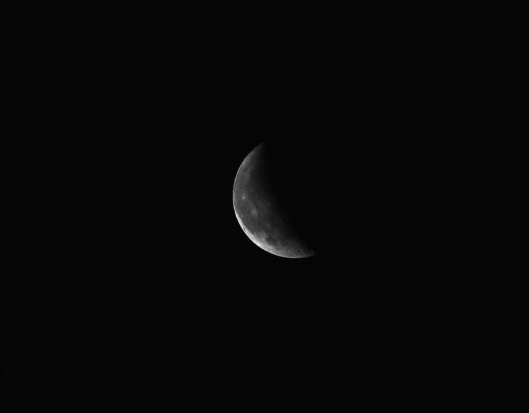 Gråskala Foto av måne i mörk nattsky Pussel online