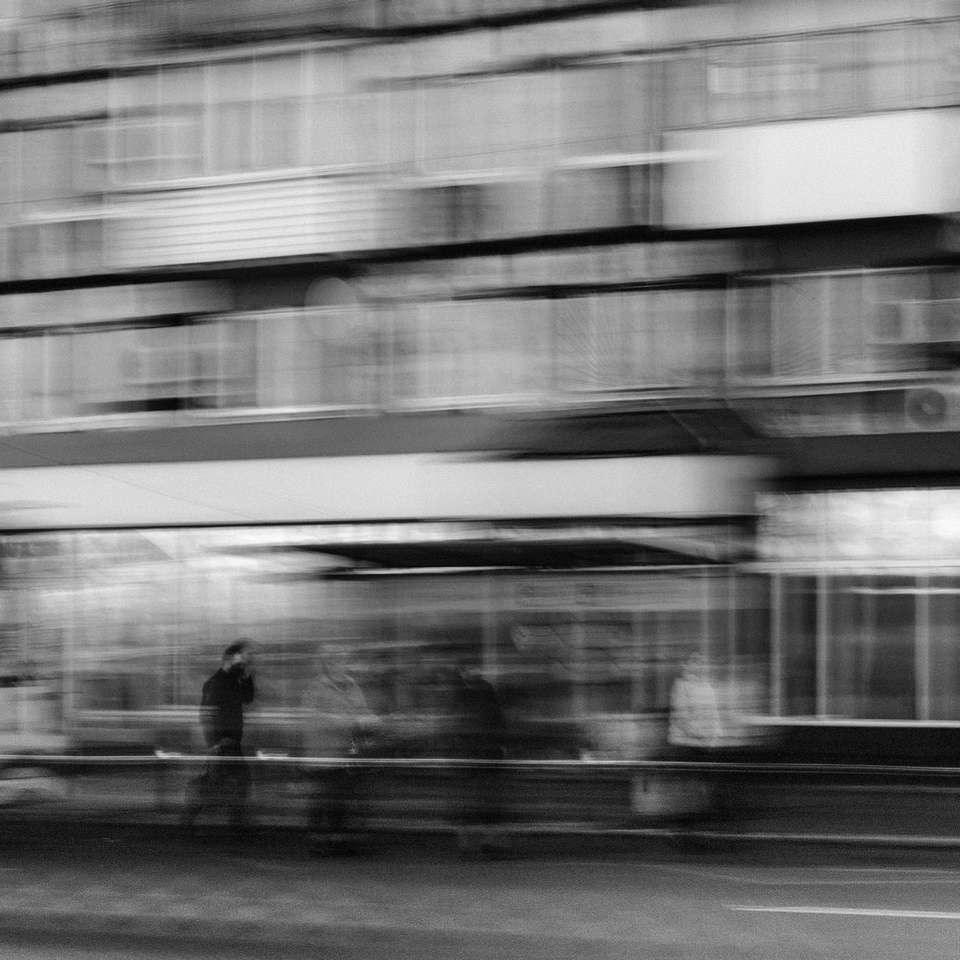 Foto en escala de grises de personas caminando en la calle rompecabezas en línea